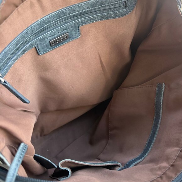 ECCO Genuine Leather Blue Gray Tote Bag Shoulder Purse - Picture 3 of 13